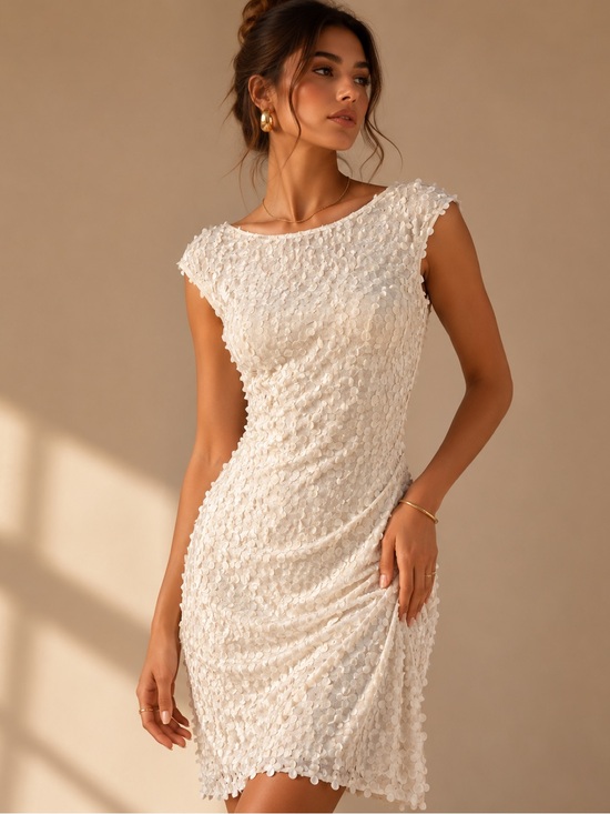 Cartise Dresses & Skirts - Cartise White Textured Midi Dress Size 6 Bridal Rehearsal Dinner Cocktail